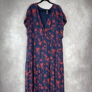 Torrid Blue Red Floral Short Sleeve Maxi Dress Women's Size 4